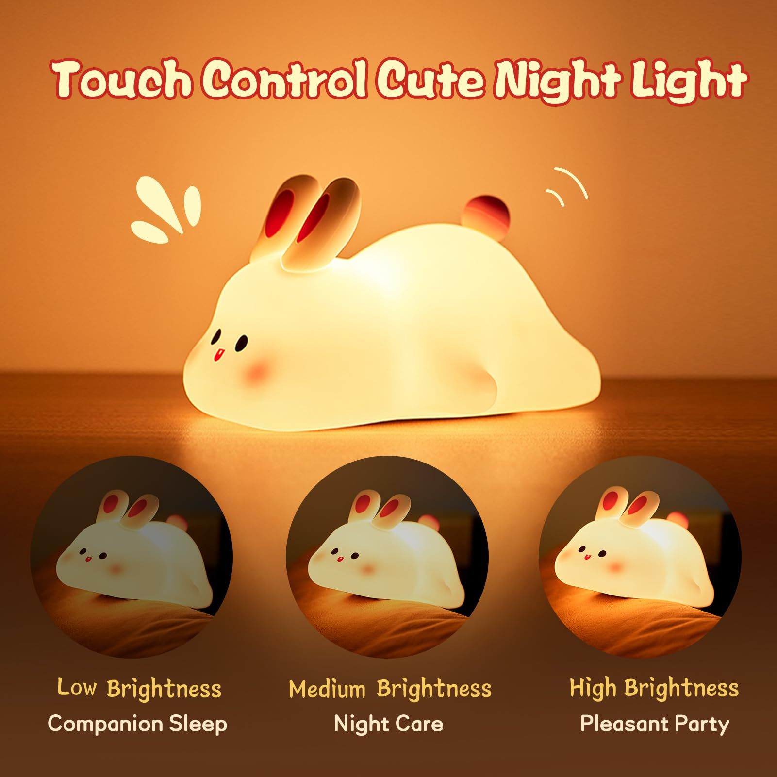 Adorable Silicone Rabbit LED Night Light – Touch Sensor Bunny Bedside Lamp Nightlight for Home Decor & Perfect for Gifting