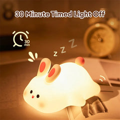 Adorable Silicone Rabbit LED Night Light – Touch Sensor Bunny Bedside Lamp Nightlight for Home Decor & Perfect for Gifting