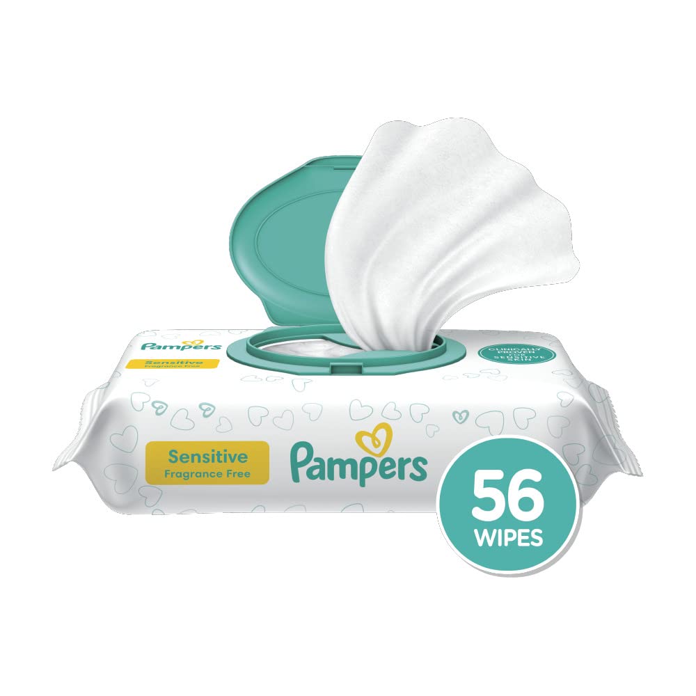 Pampers Baby Wipes Sensitive Perfume Free 1X Pop-Top Pack 56 Count