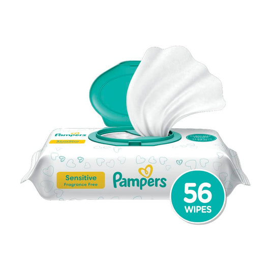 Pampers Baby Wipes Sensitive Perfume Free 1X Pop-Top Pack 56 Count