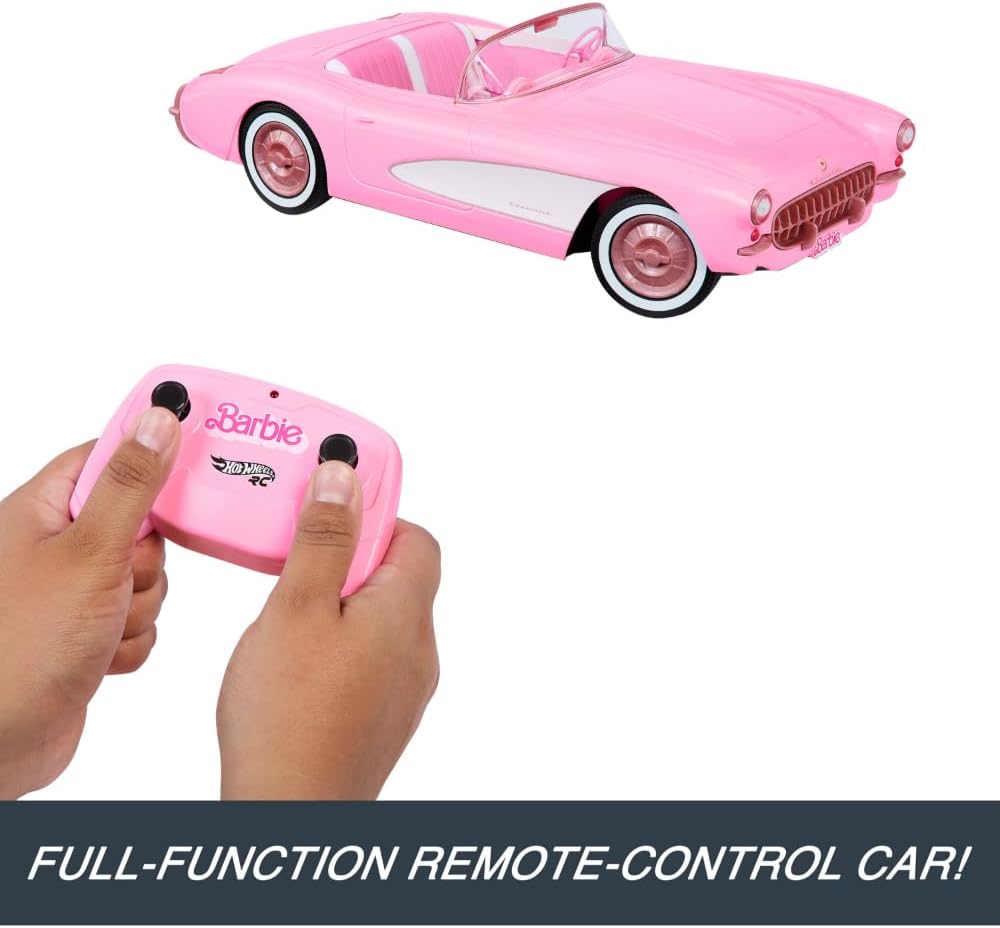 Hot Wheels Barbie RC Corvette from Barbie The Movie, Full-Function Remote-Control Toy Car Holds 2 Barbie Dolls