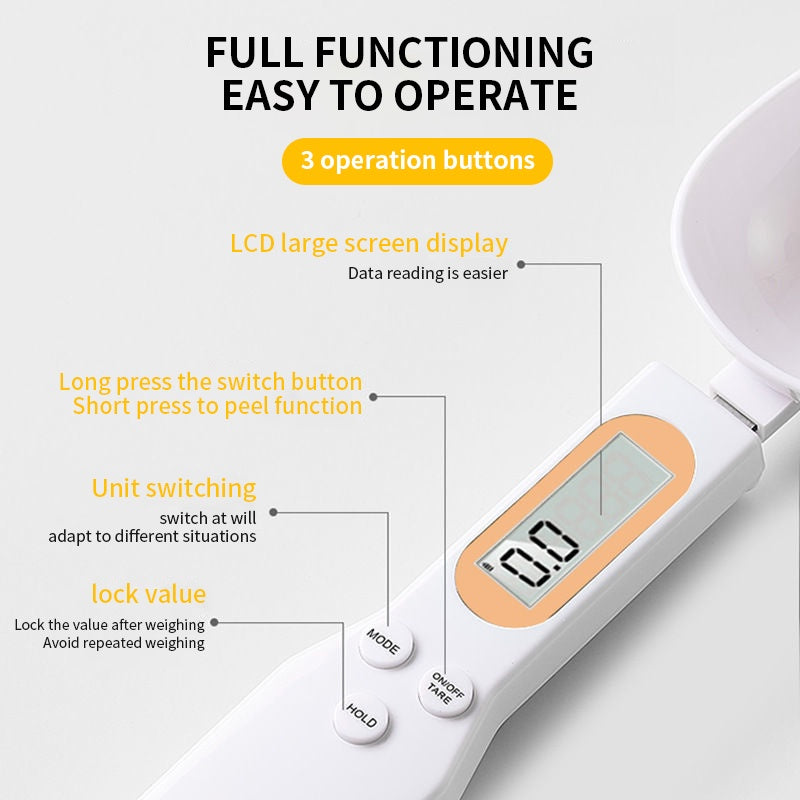 Digital Measuring Spoon Scale - Precision Kitchen Accessories Tool Perfect for Cooking & Baking Holds Upto 500g