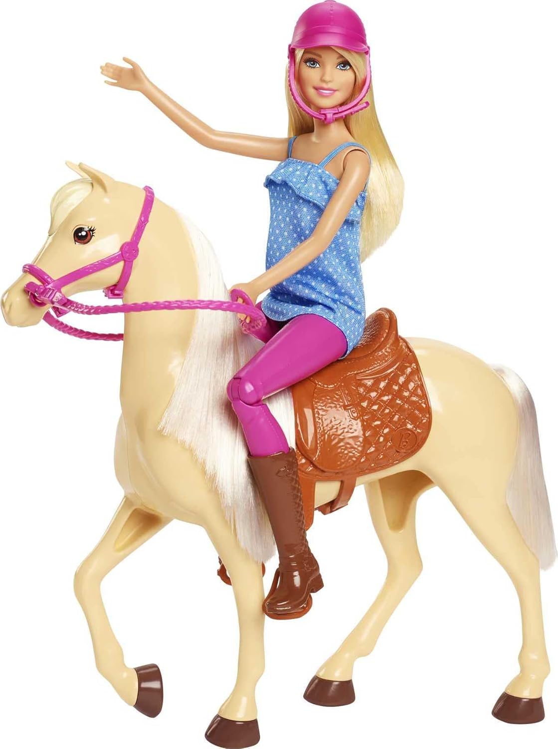 Barbie Doll & Toy Horse Set, Blonde Fashion Doll in Riding Outfit & Light Brown Horse with Saddle, Bridle & Reins