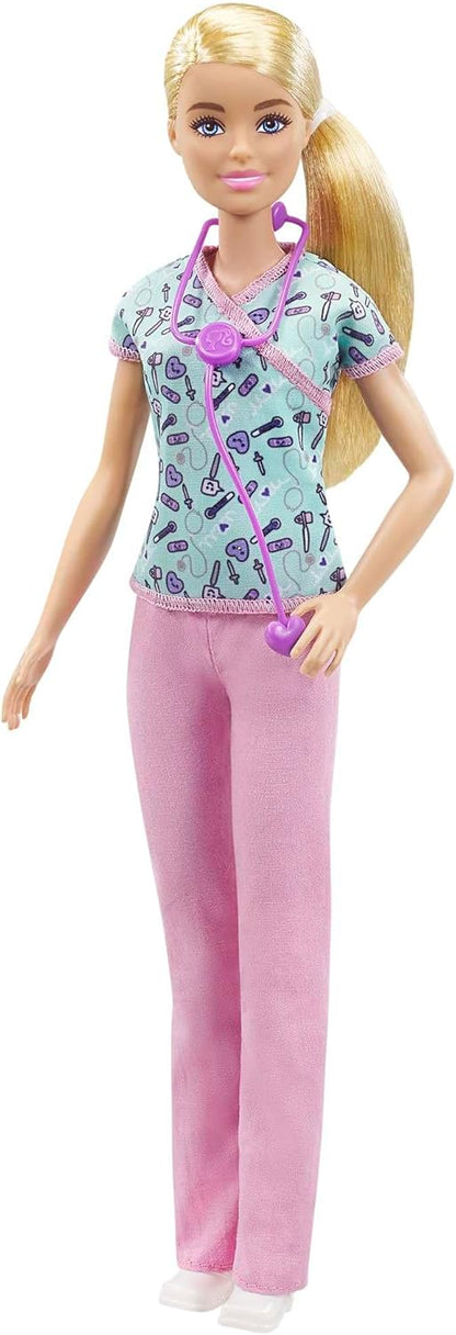 Barbie Careers Fashion Doll & Accessory, Nurse Wearing Print Top, Pink Pants & White Shoes with Stethoscope