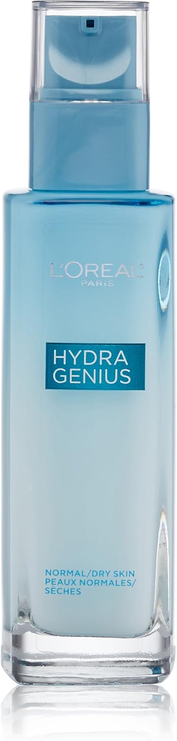 L'Oreal Paris Skincare Hydra Genius Daily Liquid Care Oil-Free Face Moisturizer for Normal to Dry Skin, Hyaluronic Acid Moisturizer for Face with Aloe Water and Hyaluronic Acid, 3.04 fl. oz.