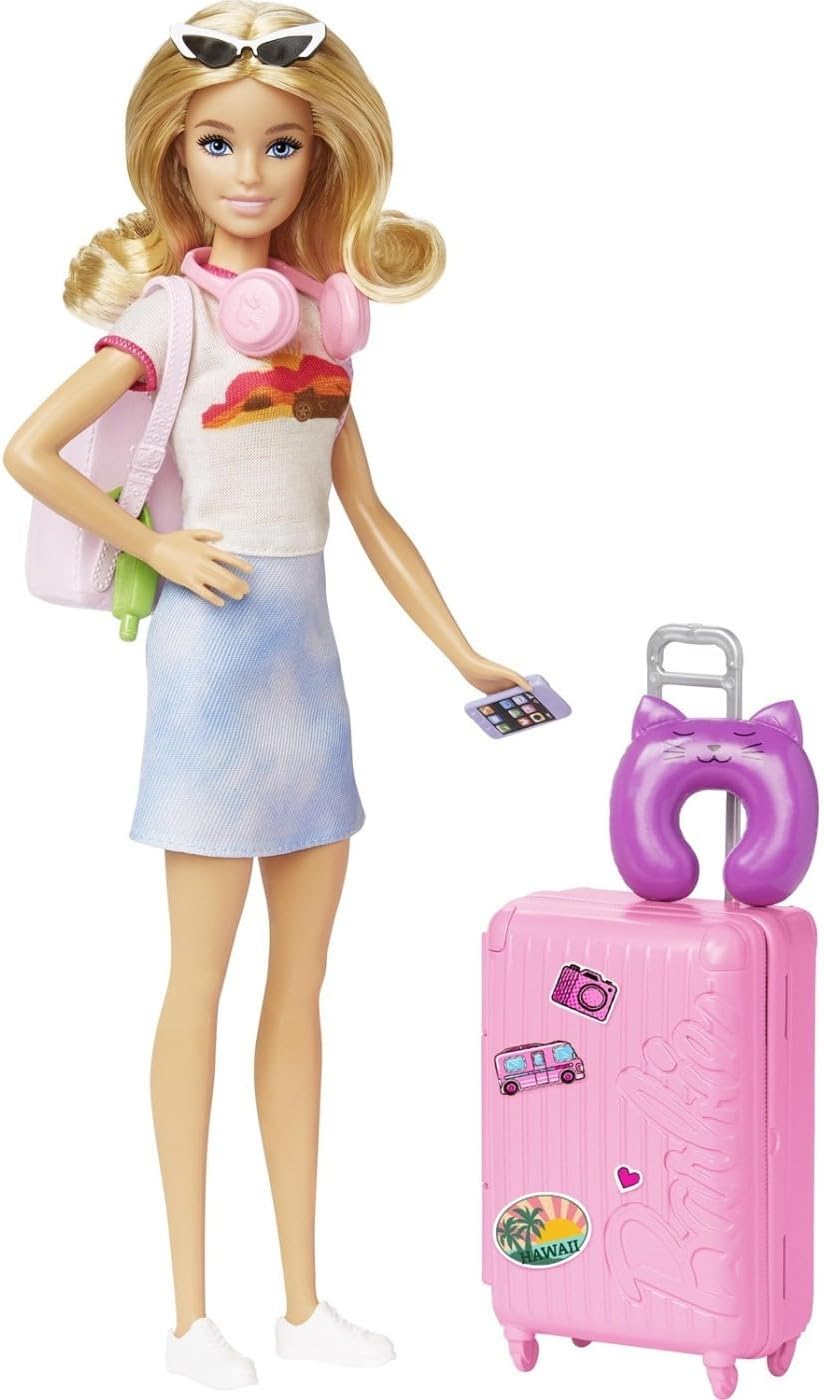 Barbie Doll & Accessories, Travel Set with Puppy and 10+ Pieces, Suitcase Opens & Closes, Malibu Doll with Blonde Hair