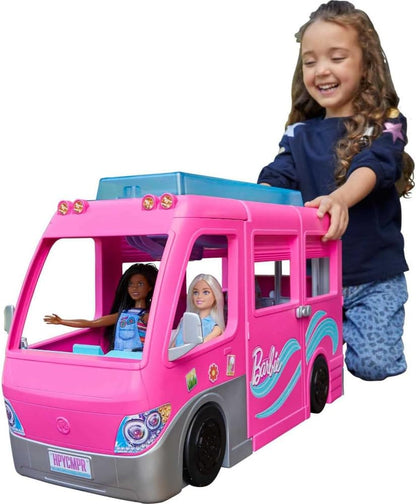 Barbie Camper Playset, DreamCamper Toy Vehicle with 60 Doll-Sized Accessories Including Furniture, Pool & 30-inch Slide