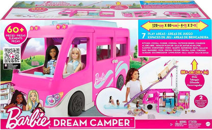 Barbie Camper Playset, DreamCamper Toy Vehicle with 60 Doll-Sized Accessories Including Furniture, Pool & 30-inch Slide