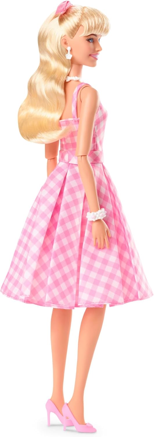 Barbie The Movie Doll, Margot Robbie as, Collectible Doll Wearing Pink & White Gingham Dress with Daisy Chain Necklace