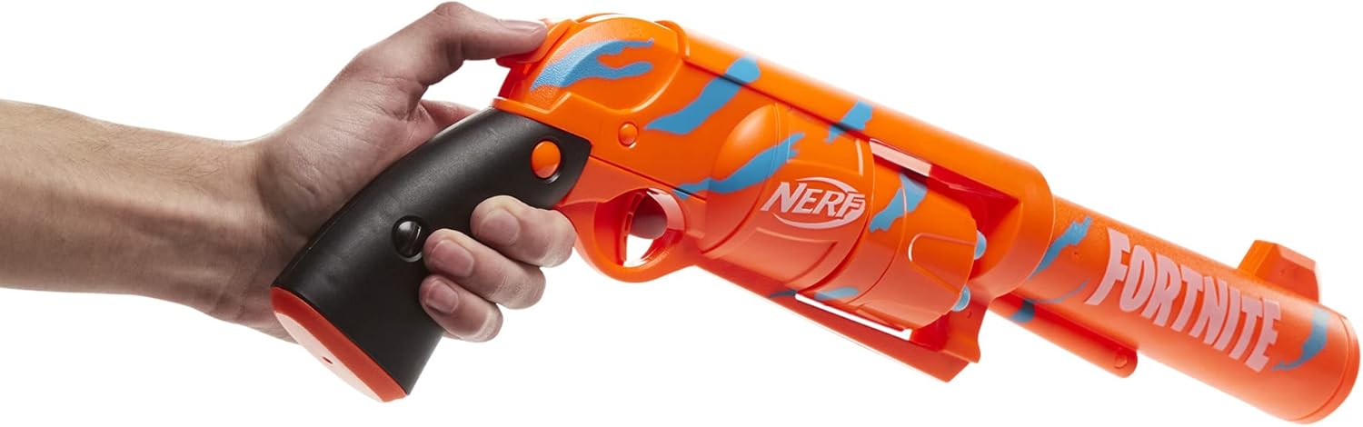 Nerf Fortnite 6-SH Dart Blaster - Camo Pulse Wrap, Hammer Action Priming, 6-Dart Rotating Drum, Includes 6 Official Elite Darts