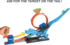 Hot Wheels City Toy Car Track Set, T-Rex Chomp Down with 1:64 Scale Vehicle, Knock Out The Giant Dinosaur with Stunts, Connects to Other Sets