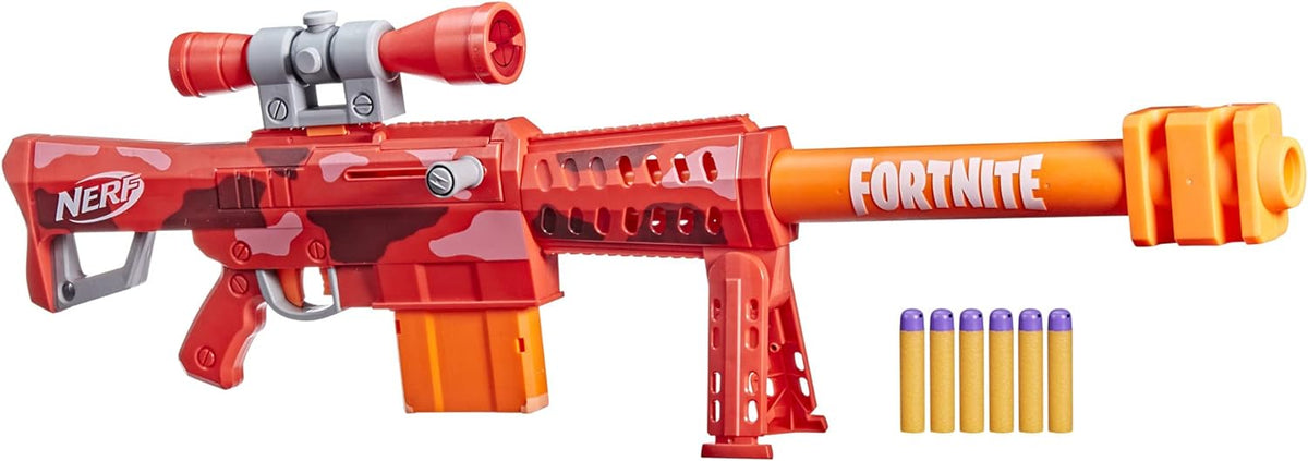 NERF Fortnite Heavy SR Blaster Scope, Big Blaster, 6 Mega Darts, 6-Dart Clip, Kids Toy Foam Blasters, Fortnite Toys for Boys and Girls