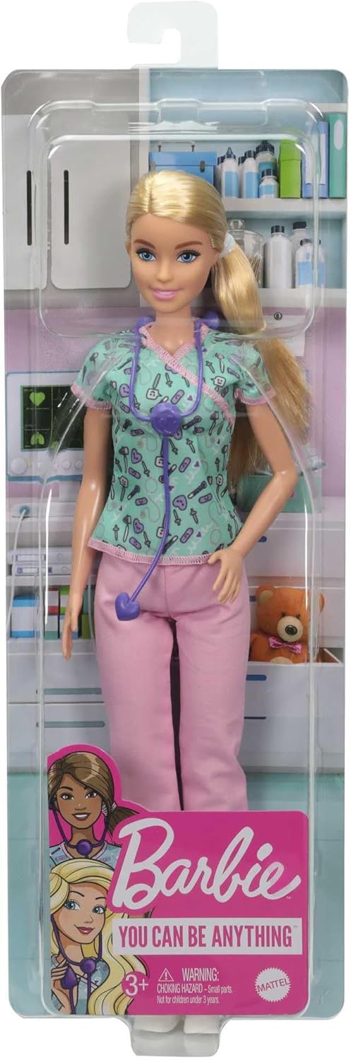 Barbie Careers Fashion Doll & Accessory, Nurse Wearing Print Top, Pink Pants & White Shoes with Stethoscope