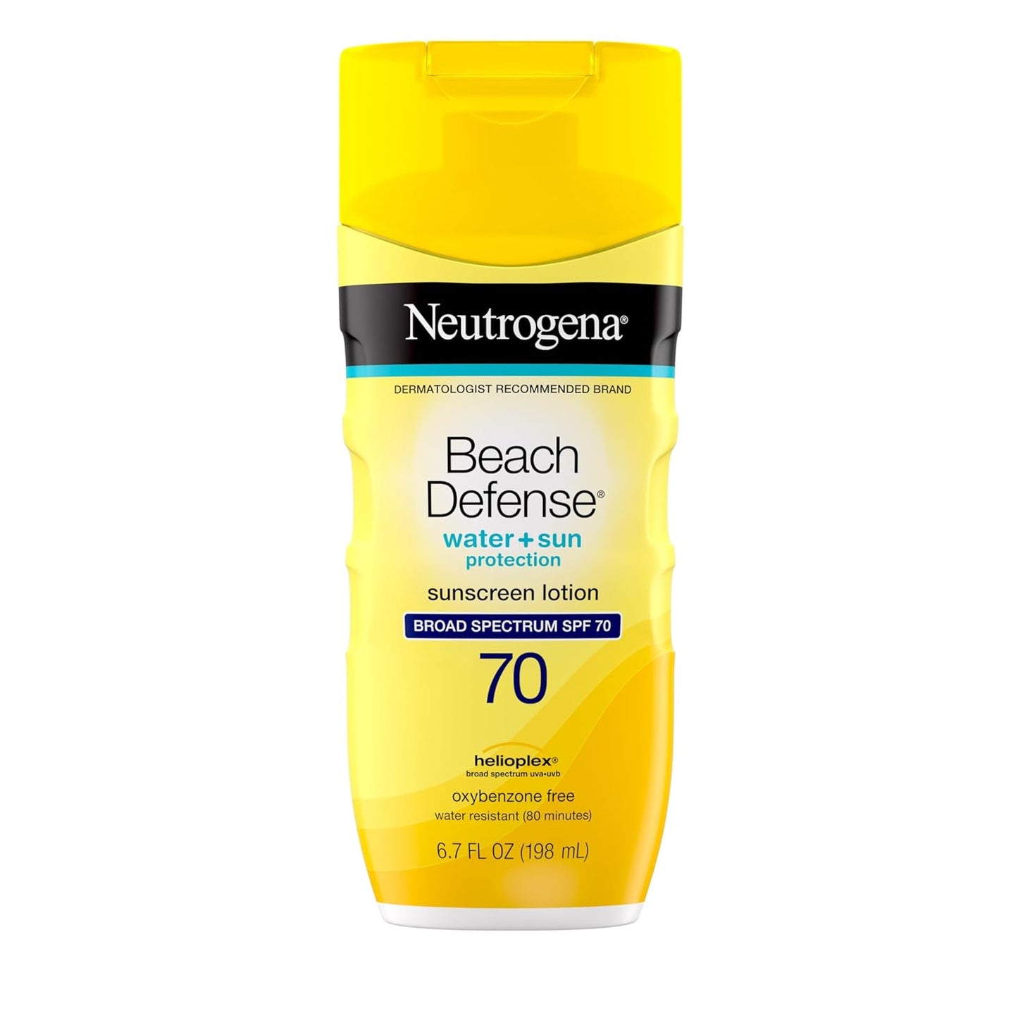 Neutrogena Beach Defense Face and Body Sunscreen Lotion with Broad Spectrum SPF 70, Offers UVA/UVB Protection, Water Resistant and Oil Free Sun Protection, Oxybenzone Free and Fast Drying, 6.5 OZ