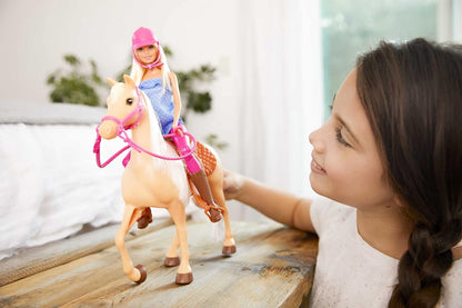 Barbie Doll & Toy Horse Set, Blonde Fashion Doll in Riding Outfit & Light Brown Horse with Saddle, Bridle & Reins