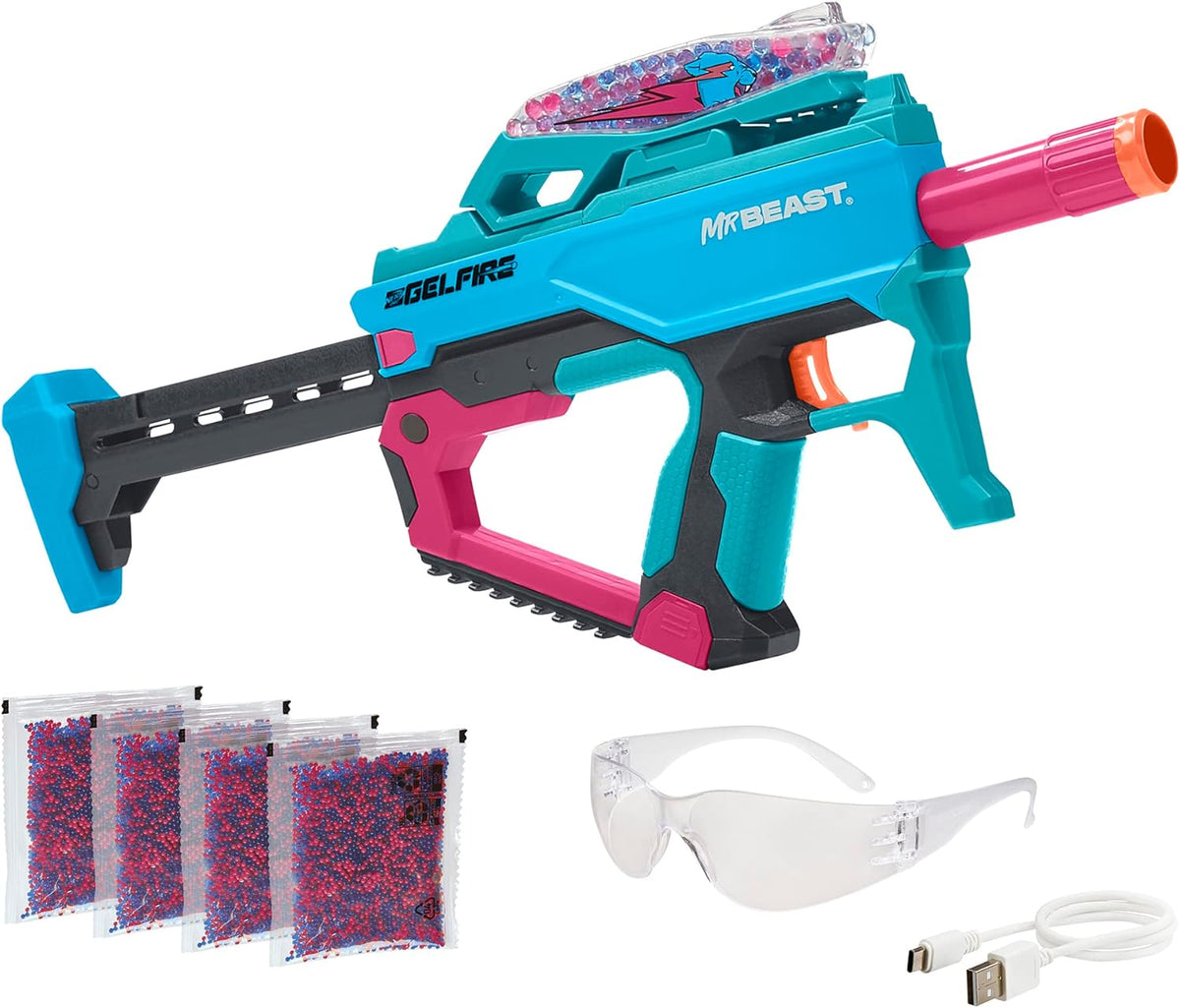 NERF Pro Gelfire X MrBeast Full Auto Blaster & 20,000 Gelfire Rounds, 300 Round Hopper, Rechargeable Battery, Eyewear, Ages 14 & Up