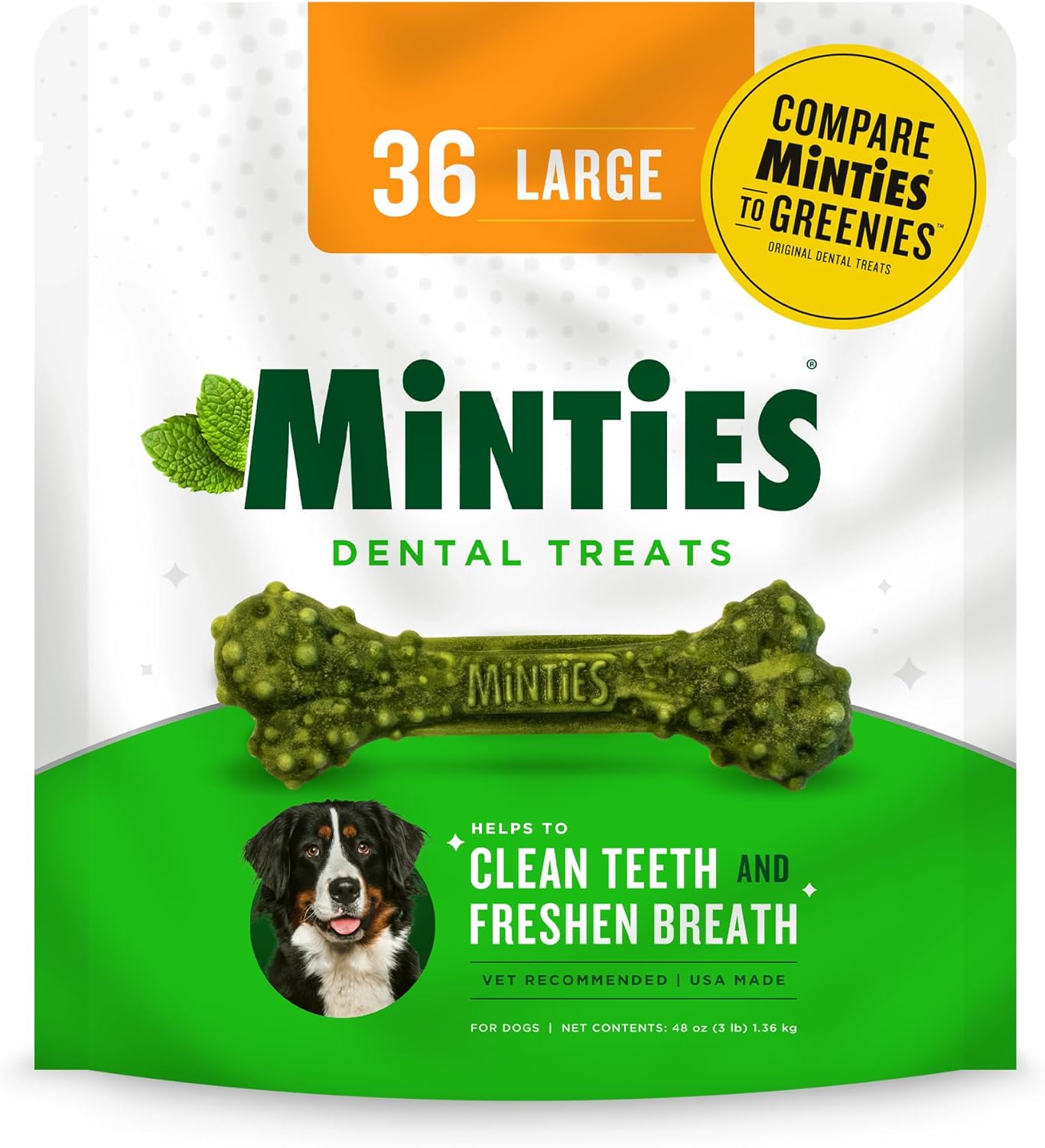 Minties Dental Chews for Dogs, 120 Count, Vet-Recommended Mint-Flavored Dental Treats for Tiny/Small Dogs 5-24 lbs, Dental Bones Clean Teeth, Fight Bad Breath, and Removes Plaque and Tartar