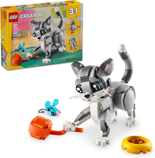 LEGO Creator 3-in-1 Playful Cat Toy (31163) – Buildable Animal Figures Set for Kids, Builds Cat, Dog, or Pigeon – Fun Gift for Boys & Girls Ages 8+