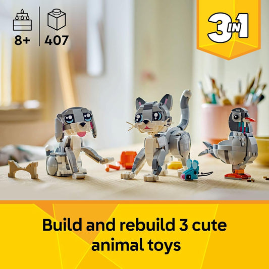 LEGO Creator 3-in-1 Playful Cat Toy (31163) – Buildable Animal Figures Set for Kids, Builds Cat, Dog, or Pigeon – Fun Gift for Boys & Girls Ages 8+
