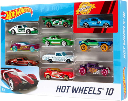 Hot Wheels Toy Cars & Trucks 10-Pack, Set of 10 1:64 Scale Vehicles, Includes Race Cars, Semi, Rescue or Construction Trucks (Styles May Vary)