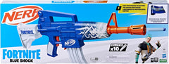 Nerf Fortnite Blue Shock Blaster, 10-Dart Clip, 10 Elite Nerf Darts, Includes Bonus Code to Unlock The Beat Wrap in The Game, Motorized Dart Blaster