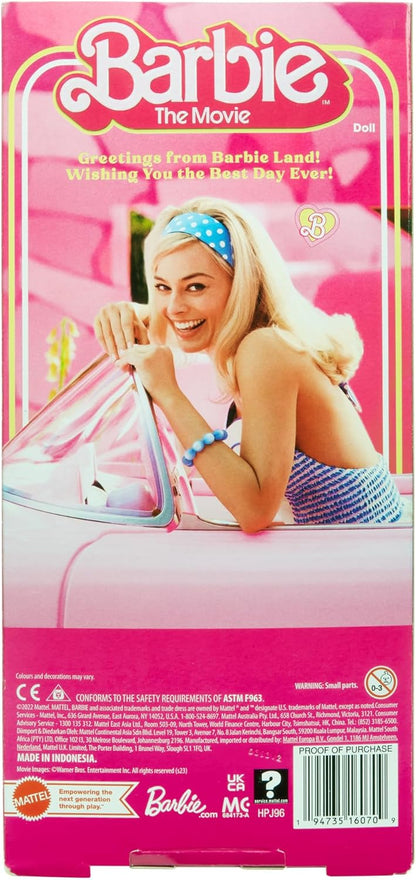 Barbie The Movie Doll, Margot Robbie as, Collectible Doll Wearing Pink & White Gingham Dress with Daisy Chain Necklace