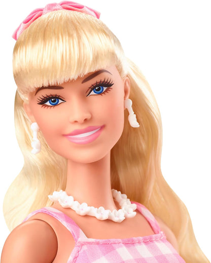 Barbie The Movie Doll, Margot Robbie as, Collectible Doll Wearing Pink & White Gingham Dress with Daisy Chain Necklace