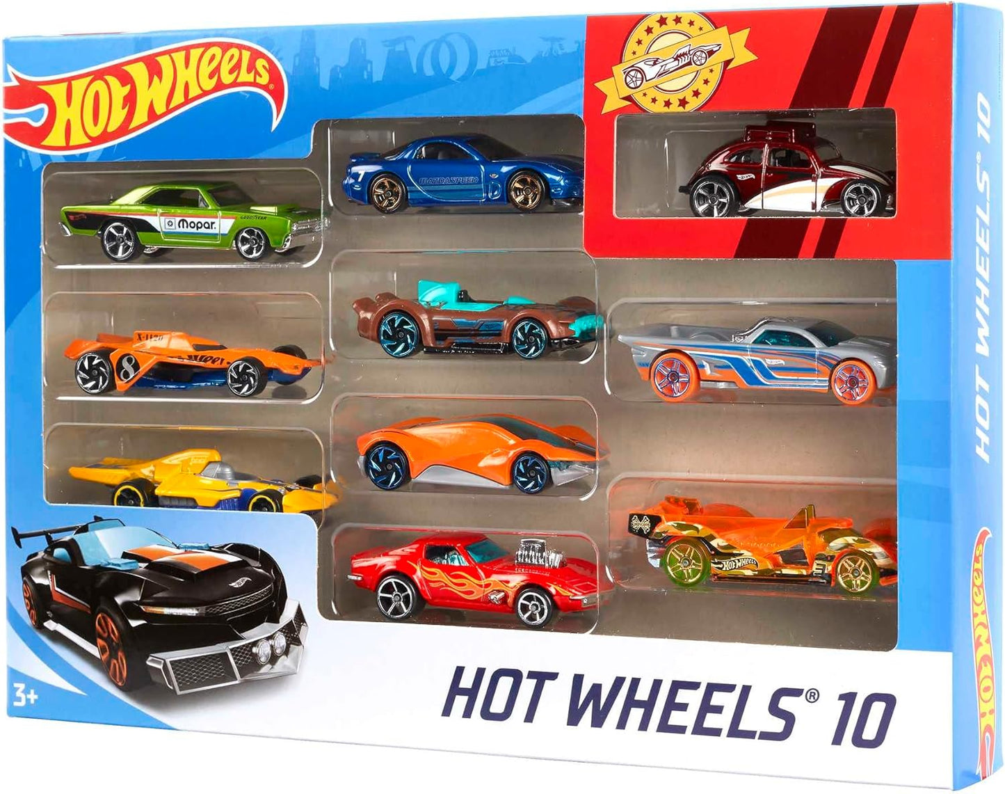 Hot Wheels Toy Cars & Trucks 10-Pack, Set of 10 1:64 Scale Vehicles, Includes Race Cars, Semi, Rescue or Construction Trucks (Styles May Vary)