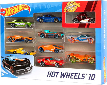 Hot Wheels Toy Cars & Trucks 10-Pack, Set of 10 1:64 Scale Vehicles, Includes Race Cars, Semi, Rescue or Construction Trucks (Styles May Vary)