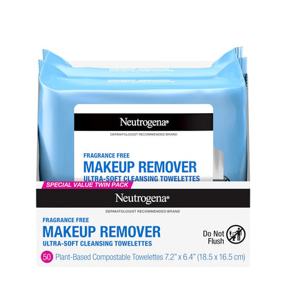 Neutrogena Cleansing Fragrance Free Makeup Remover Face Wipes, Twin Pack, 2 x 25 ct