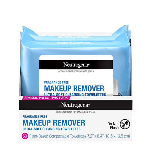 Neutrogena Cleansing Fragrance Free Makeup Remover Face Wipes, Twin Pack, 2 x 25 ct