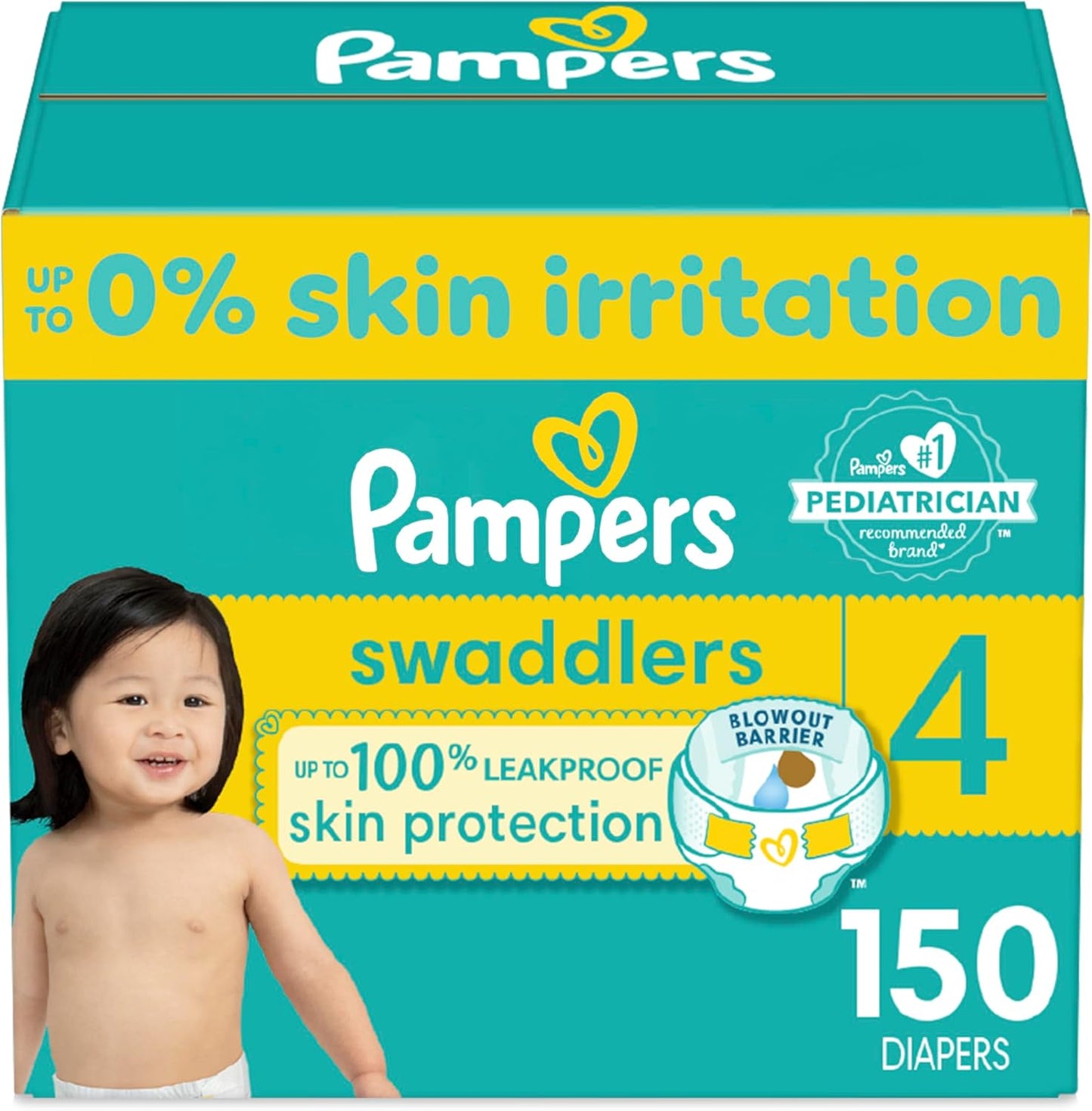 Pampers Swaddlers Diapers - Size 4, One Month Supply (150 Count), Ultra Soft Disposable Baby Diapers