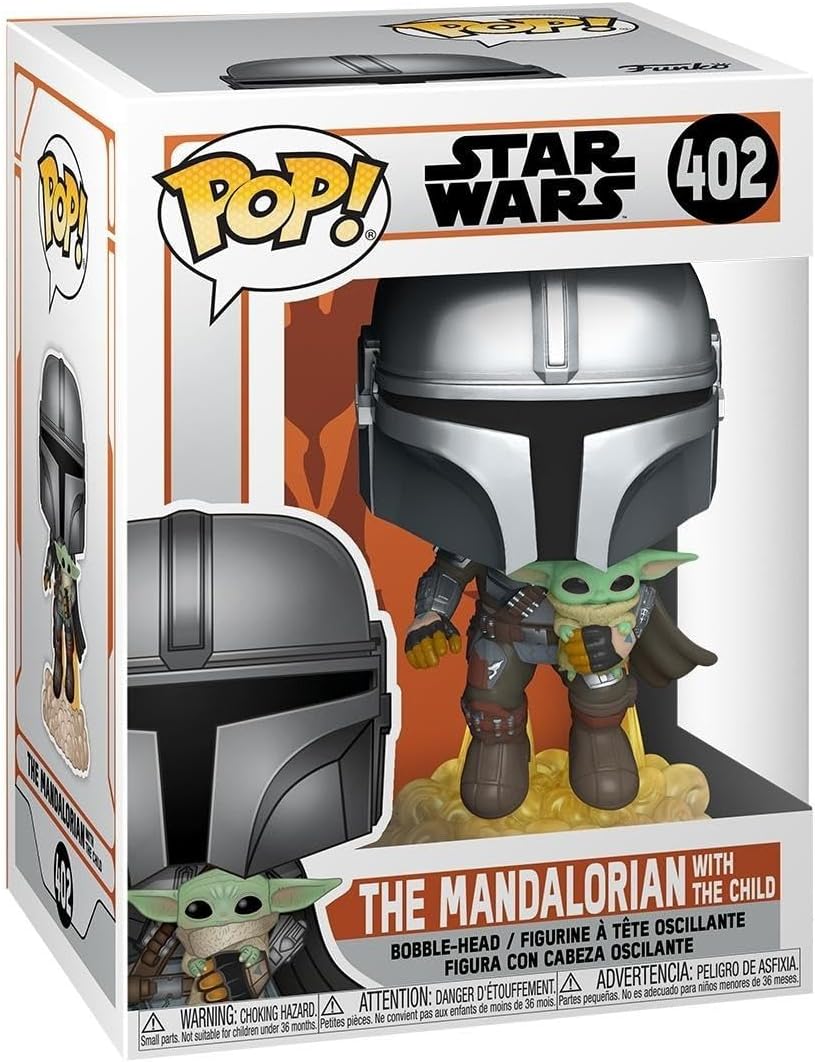 Funko Pop! Star Wars: The Mandalorian - Mandalorian Flying with The Child, Grey