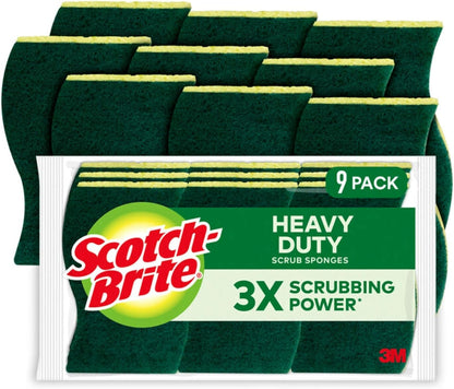 Scotch-Brite Heavy Duty Scrub Sponges, Sponges for Cleaning Kitchen and Household, Heavy Duty Sponges Safe for Non-Coated Cookware, 9 Scrubbing Sponges