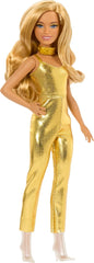 Barbie Fashionistas Doll, Petite Body Type with Blonde Wavy Hair, Golden Jumpsuit & Accessories