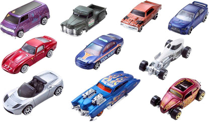 Hot Wheels Toy Cars & Trucks 10-Pack, Set of 10 1:64 Scale Vehicles, Includes Race Cars, Semi, Rescue or Construction Trucks (Styles May Vary)