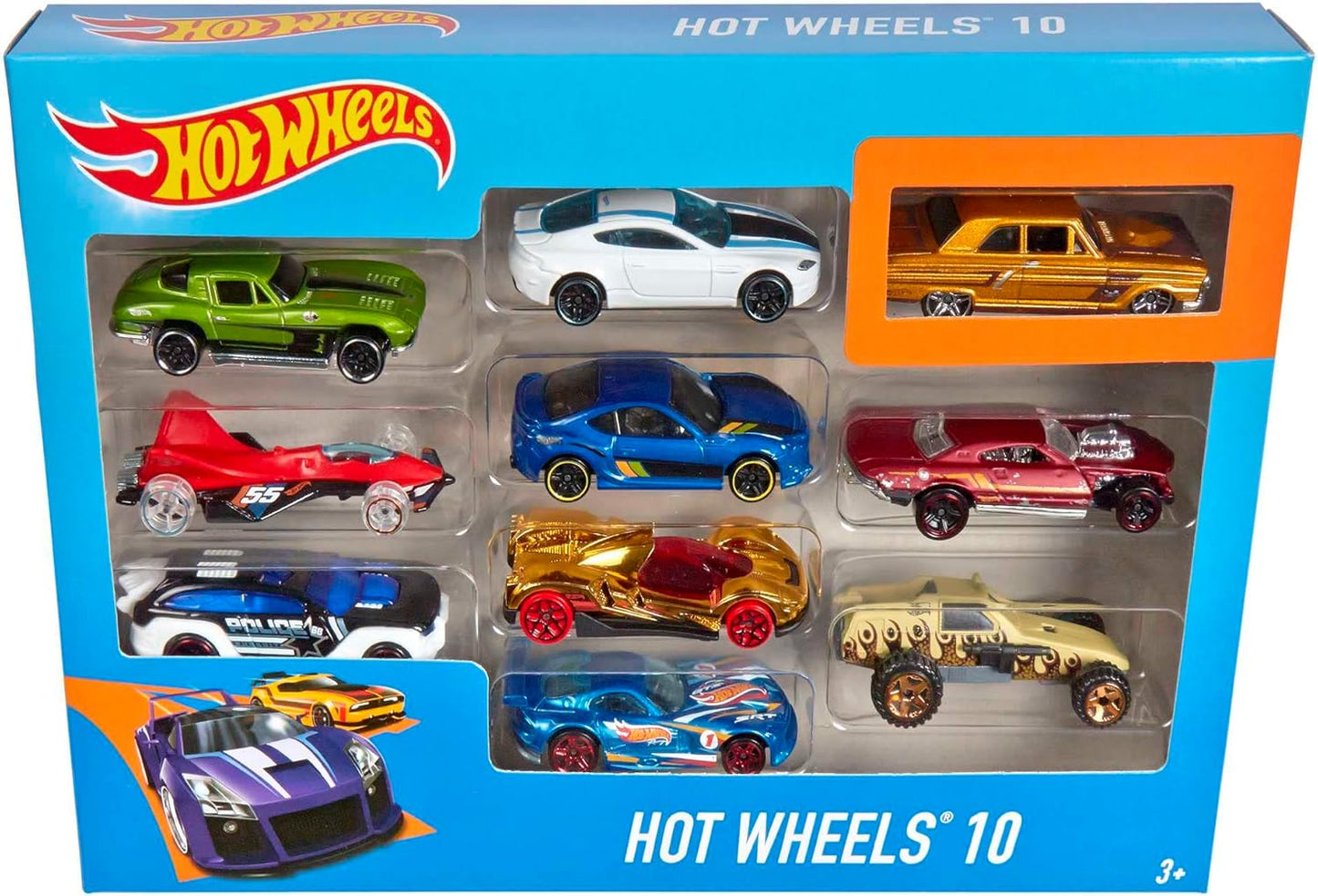 Hot Wheels Toy Cars & Trucks 10-Pack, Set of 10 1:64 Scale Vehicles, Includes Race Cars, Semi, Rescue or Construction Trucks (Styles May Vary)