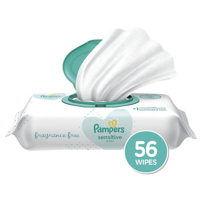 Pampers Baby Wipes Sensitive Perfume Free 1X Pop-Top Pack 56 Count