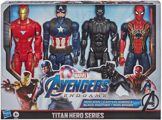 Marvel Avengers Endgame Titan Hero Series 12" Action Figures Captain America, Iron Spider, Black Panther, and Iron Man (4 Action Figures)