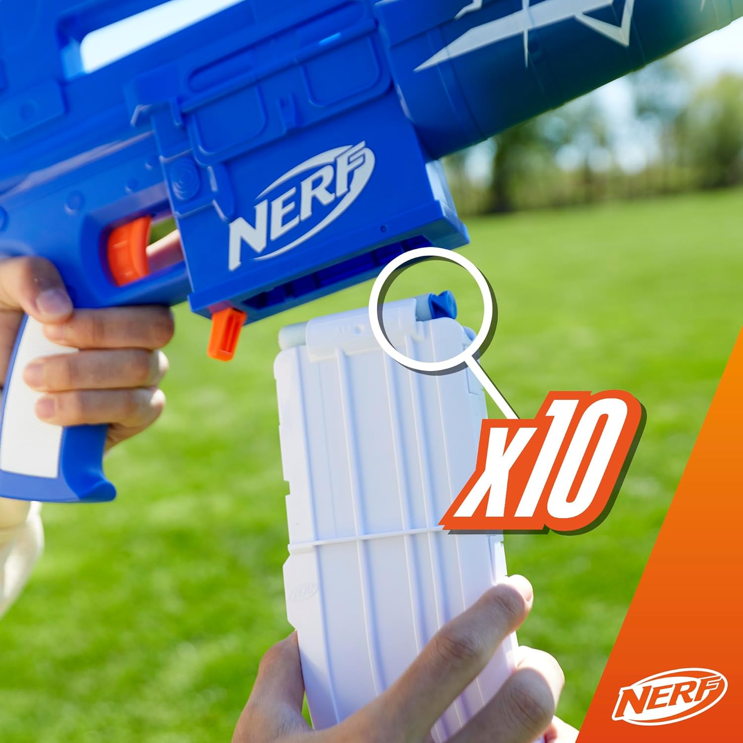 Nerf Fortnite Blue Shock Blaster, 10-Dart Clip, 10 Elite Nerf Darts, Includes Bonus Code to Unlock The Beat Wrap in The Game, Motorized Dart Blaster