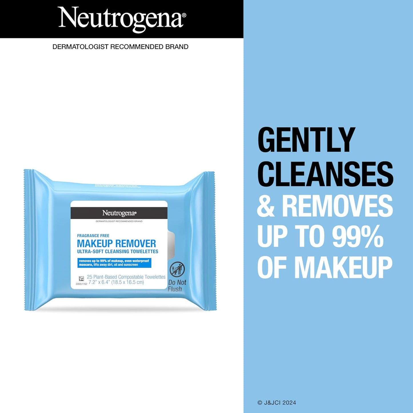 Neutrogena Cleansing Fragrance Free Makeup Remover Face Wipes, Twin Pack, 2 x 25 ct