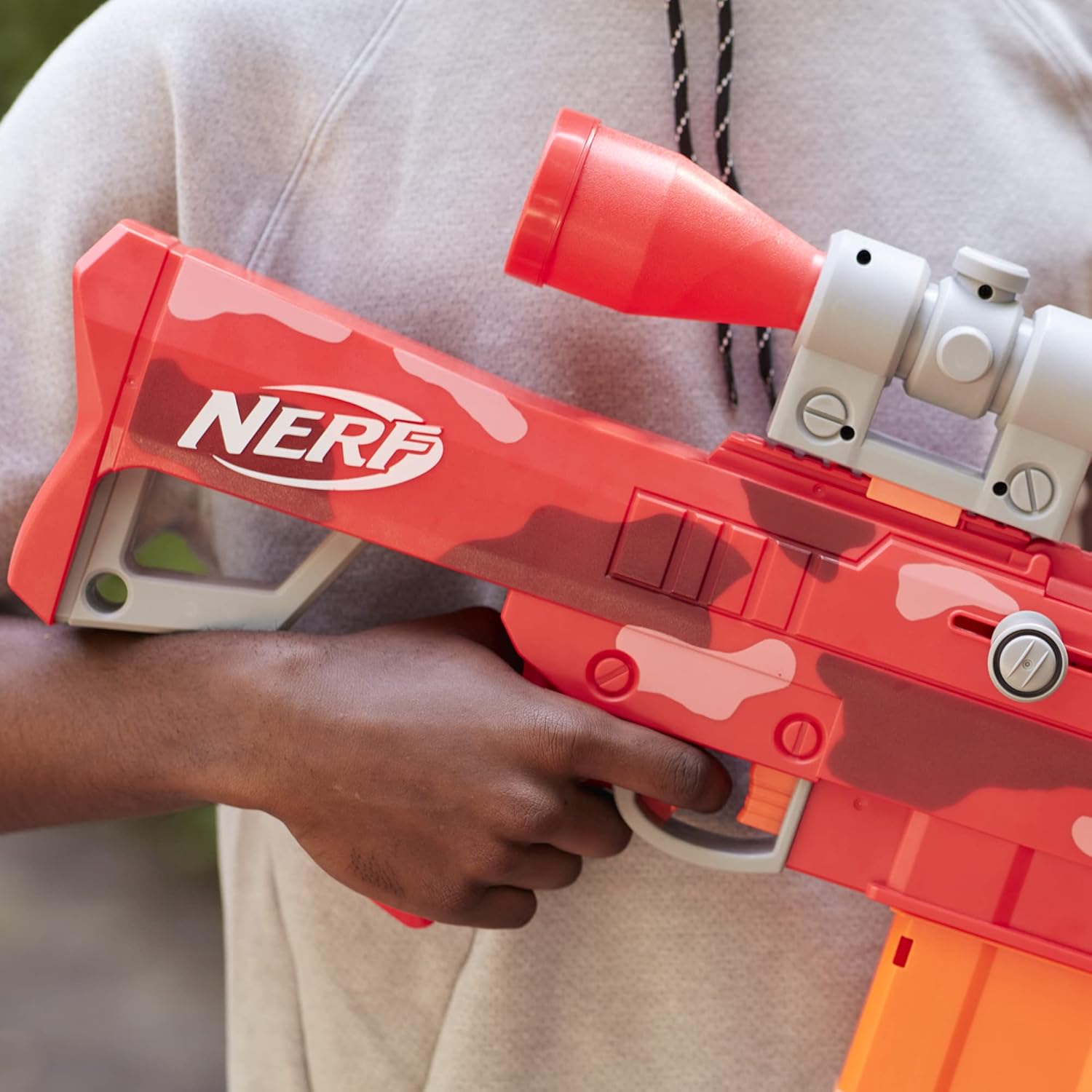 NERF Fortnite Heavy SR Blaster Scope, Big Blaster, 6 Mega Darts, 6-Dart Clip, Kids Toy Foam Blasters, Fortnite Toys for Boys and Girls