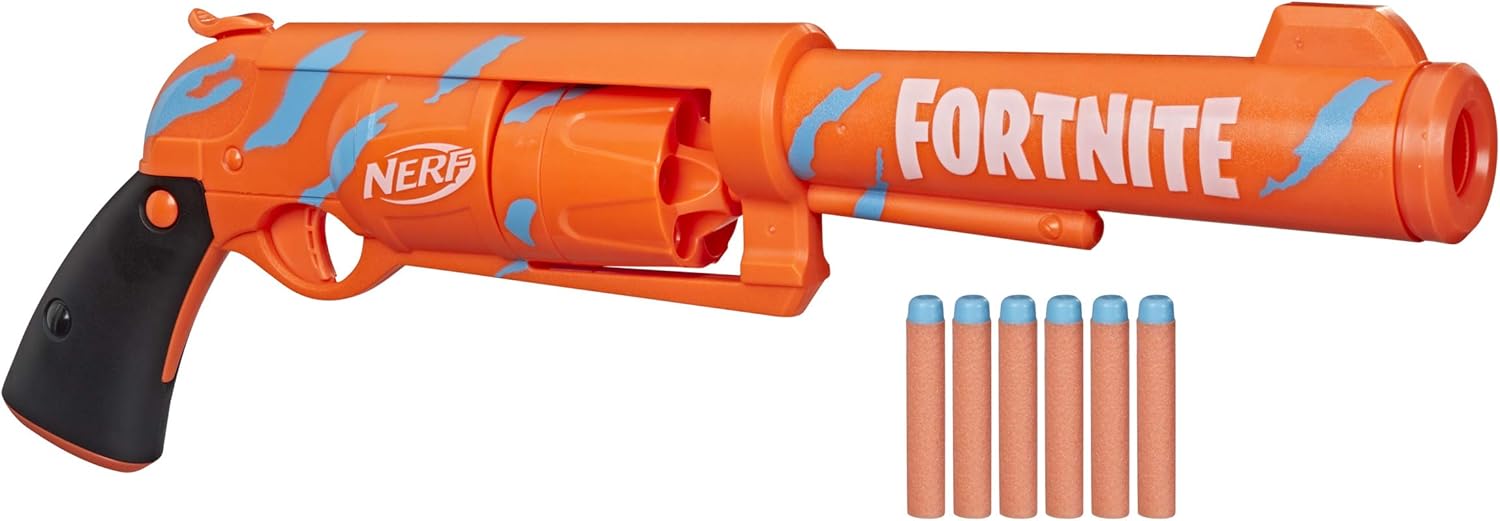 Nerf Fortnite 6-SH Dart Blaster - Camo Pulse Wrap, Hammer Action Priming, 6-Dart Rotating Drum, Includes 6 Official Elite Darts