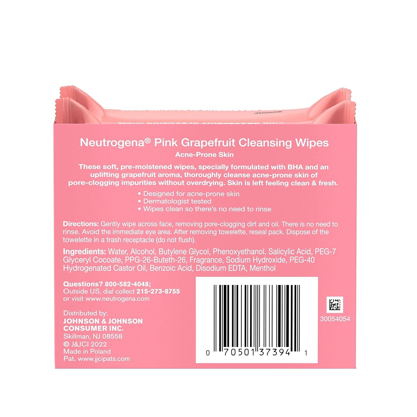 Neutrogena Makeup Remover Wipes, Facial Cleansing Wipes Suitable for Oily & Acne Prone Skin, Wipes Away Bacteria, Dirt & Oil, Scented Facial Wipes with Pink Grapefruit Extract, 25 Count (Pack of 2)