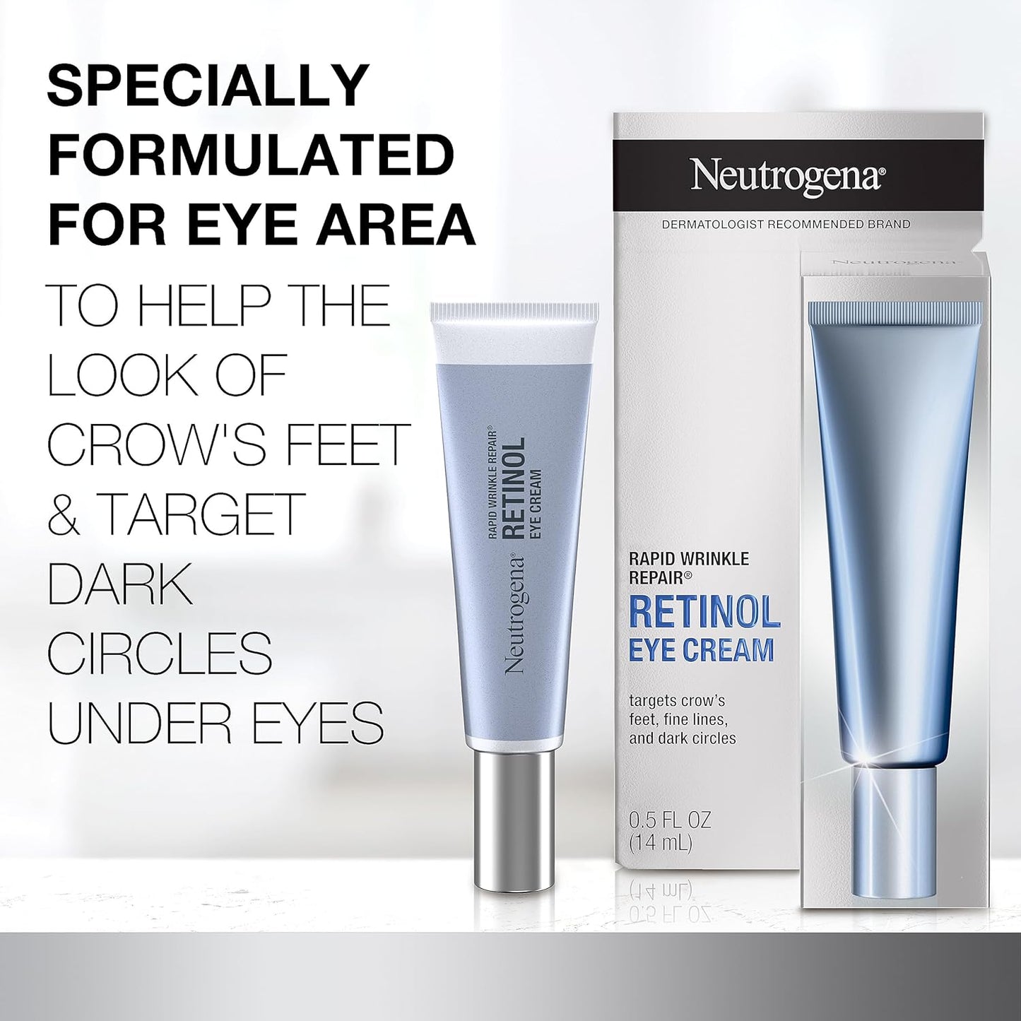 Neutrogena Retinol Eye Cream for Dark Circles, Rapid Wrinkle Repair, Daily Anti-Aging Under Eye Cream with Retinol & Hyaluronic Acid to Fight Fine Lines, Wrinkles, & Dark Spots, 0.5 fl. oz