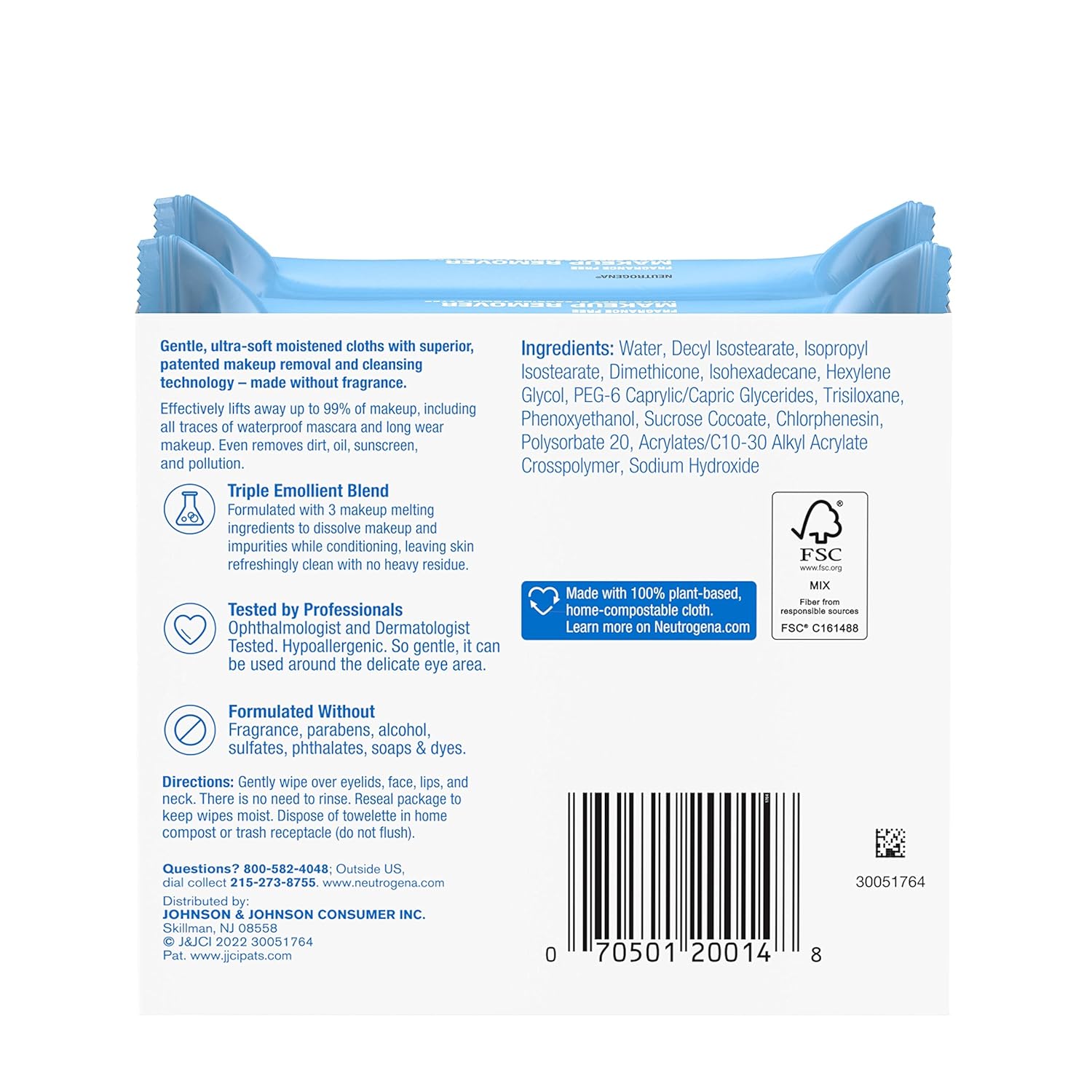 Neutrogena Cleansing Fragrance Free Makeup Remover Face Wipes, Twin Pack, 2 x 25 ct