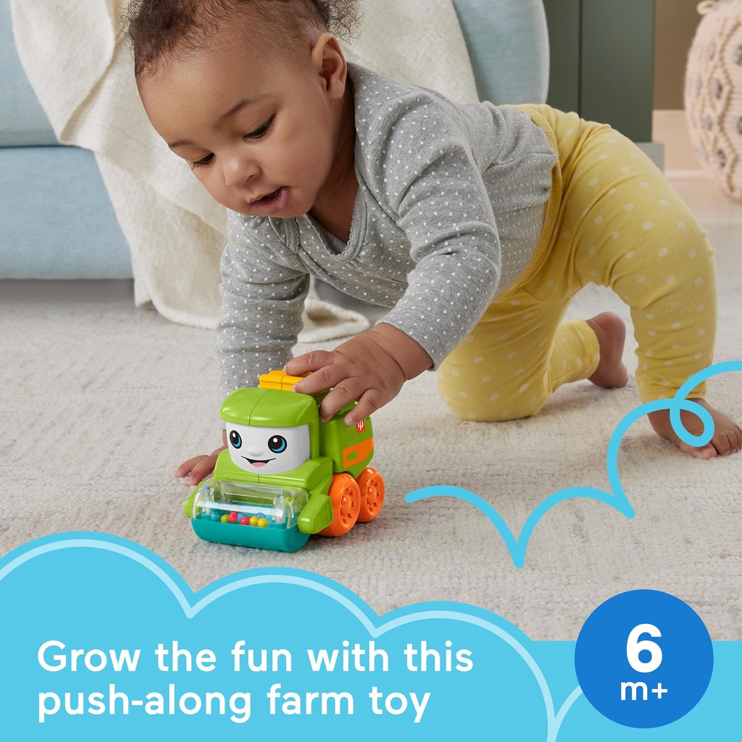 Fisher-Price Baby Toy Rollin’ Tractor Push-Along Vehicle with Fine Motor Activities for Infants Ages 6+ Months