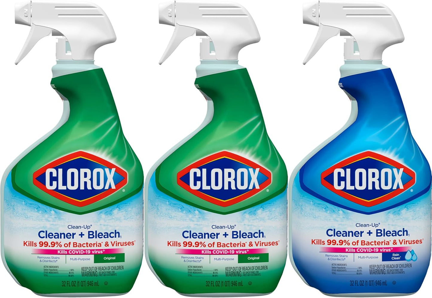 Clorox Clean-Up Cleaner + Bleach1 Value Pack, Household Essentials, 32 Fl Oz Each, Pack of 3