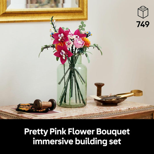 LEGO Botanicals Pretty Pink Flower Bouquet Building Set - Artificial Flowers Centerpieces for Home Decor