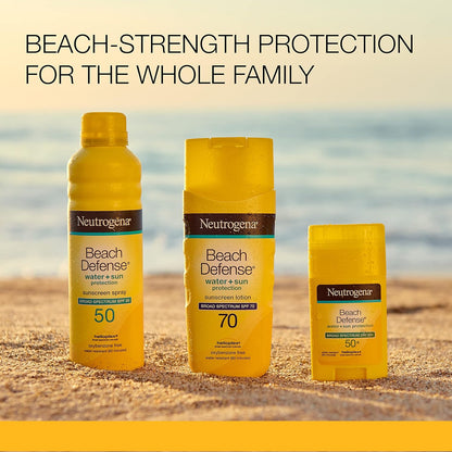 Neutrogena Beach Defense Face and Body Sunscreen Lotion with Broad Spectrum SPF 70, Offers UVA/UVB Protection, Water Resistant and Oil Free Sun Protection, Oxybenzone Free and Fast Drying, 6.5 OZ